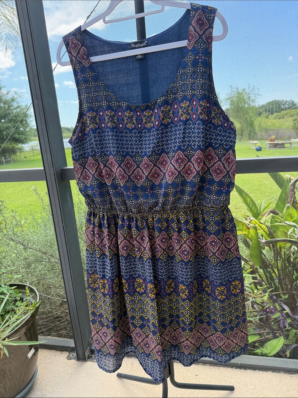 feathers Navy Multi-Print Sleeveless Midi Dress
